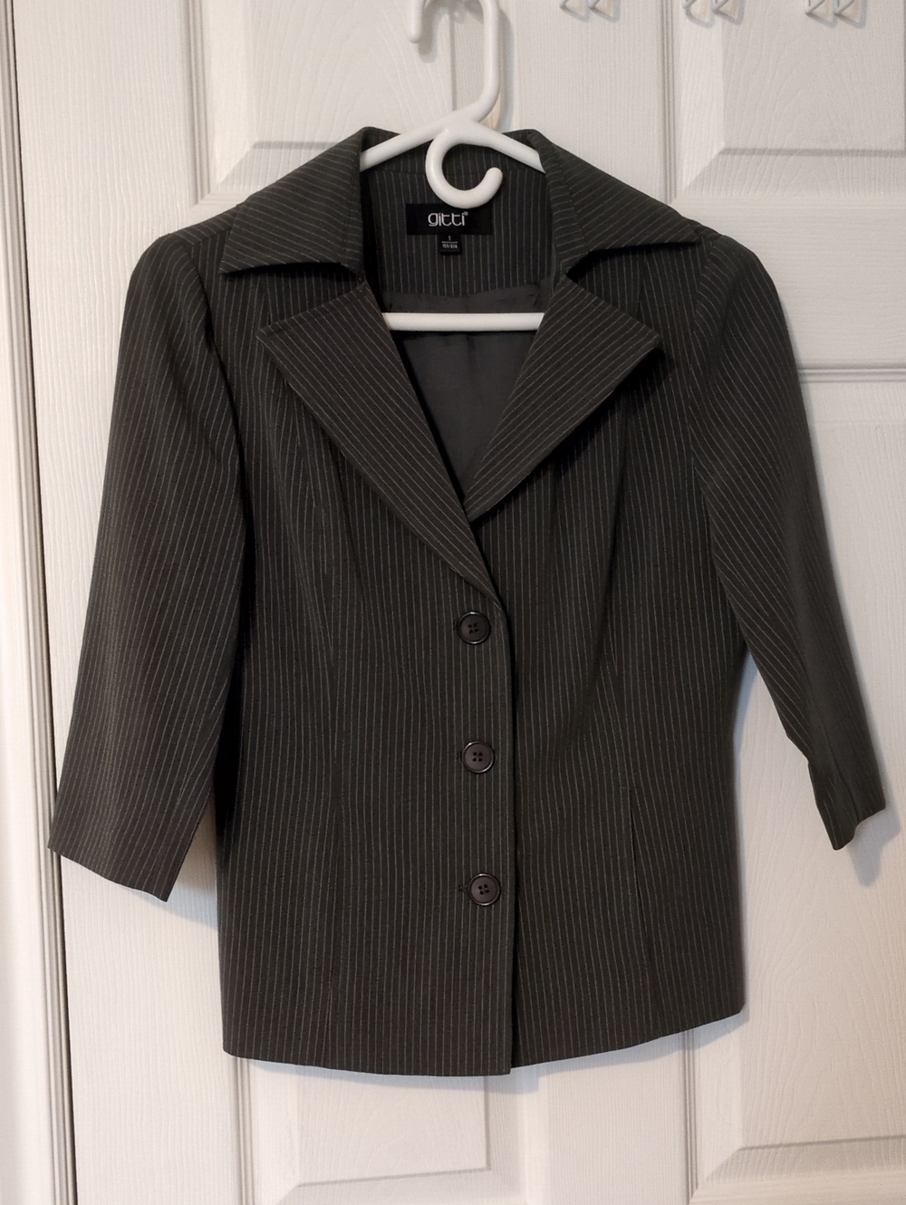 Pinstripe Dark Gray Three-Button Blazer by Alcott